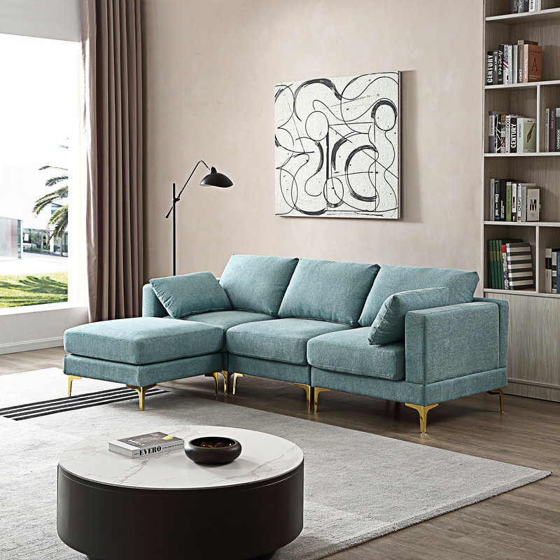 Everly Quinn ADF Living Room Furniture Modern Leisure L Shape Couch Turquoise Fabric Wayfair